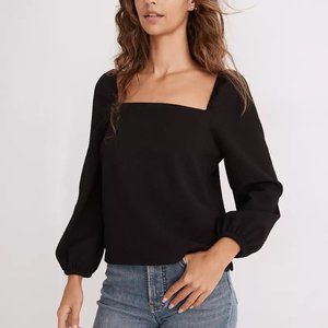 NEW WITHOUT TAGS Crepe Square-Neck Puff-Sleeve Top